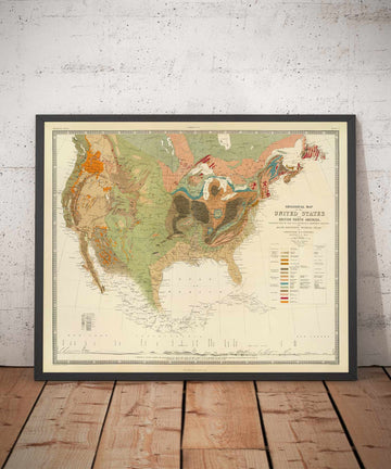 Alte Geologische Karte der USA und Kanada von Rogers & Johnston, 1856 - Geologische Karte von Amerika 