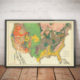 Mappa geologica rara e antica degli USA e del Canada, 1886 di Charles Henry Hitchcock 