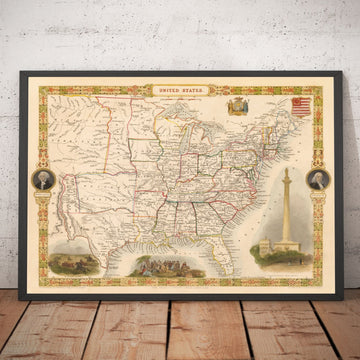 Old Map of the USA, 1851 by Tallis & Rapkin - Large Texas, Western and Missouri Territory, Odd Borders