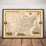 Old Map of the USA, 1851 by Tallis & Rapkin - Large Texas, Western and Missouri Territory, Odd Borders