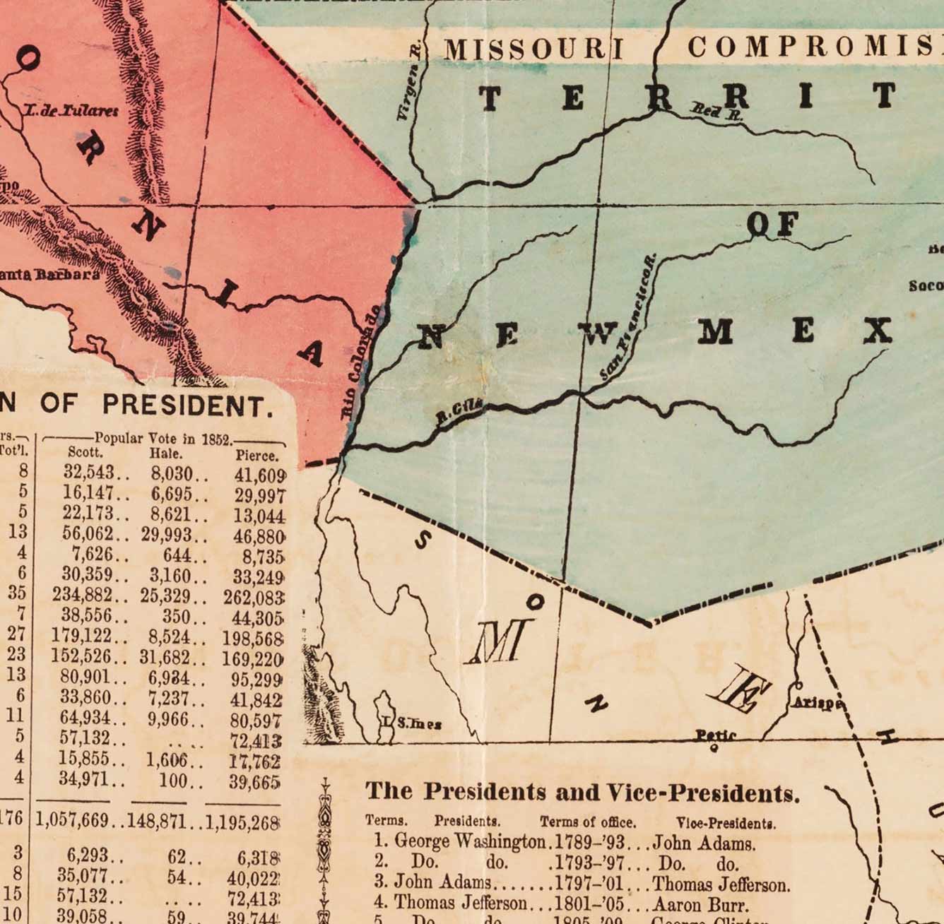Alte politische Karte der USA, 1856 - Amerikanischer Bürgerkrieg frei vs. Schieferzustände, North vs. Süd - Missouri Kompromisse