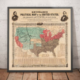 Alte politische Karte der USA, 1856 - Amerikanischer Bürgerkrieg Freistaaten vs. Sklavenstaaten, Nord vs. Süd - Missouri-Kompromiss 