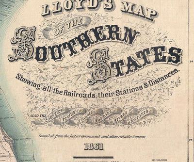 Lloyd's Karte der Südstaaten, 1862 - Seltene alte Konföderierten-Bürgerkriegskarte - USA