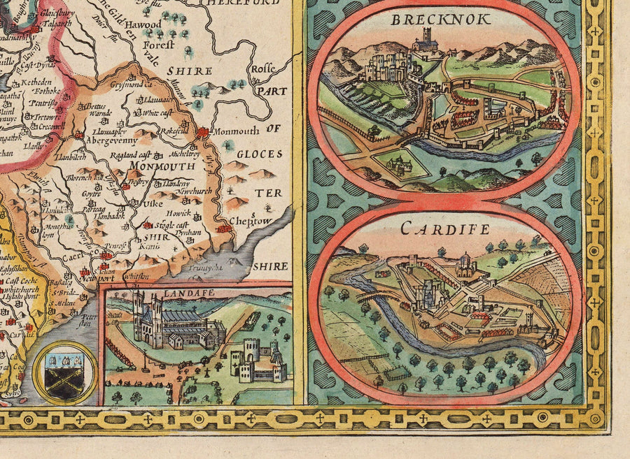 Alte Farbkarten von Wales, Cymru von John Speed, 1610 