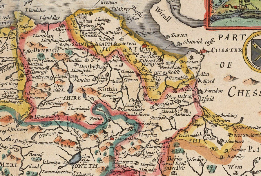 Alte Farbkarten von Wales, Cymru von John Speed, 1610 