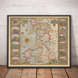 Alte Farbkarten von Wales, Cymru von John Speed, 1610 