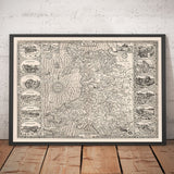 Mapa monocromático antiguo de Gales, Cymru, 1611 de John Speed ​​- Ciudades, Pueblos, Condados, Cardiff, Pembrokeshire, Anglesey