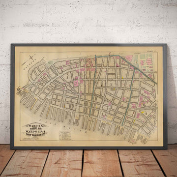 Old Map of Financial District & Civic Center, 1879 - Manhattan Wards, Wall St, Fulton St, East River, City Hall, Courthouse, Treasury