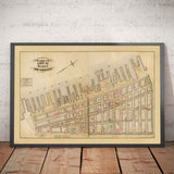 Ancienne carte de Battery Park City & Tribeca, 1879 - quartiers du centre de Manhattan NYC, Hudson River, Broadway, Greenwich St, West St