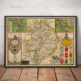 Alte Karte von Warwickshire im Jahr 1611 von John Speed - Birmingham, Coventry, Solihull, Warwick 