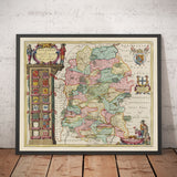 Mapa antiguo de Wiltshire en 1665 por Joan Blaeu - Salisbury, Stonehenge, Swindon, Trowbridge, Chippenham, Melksham