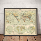 Antica mappa araba del mondo di Hafiz Ali Esref nel 1893 - America, Gran Bretagna, Australia, Arabia, Marocco 
