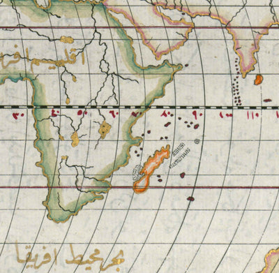 Alte arabische Weltkarte von Piri Reis aus dem Jahr 1525 - Nordamerika, Südamerika, Europa, Afrika, Asien