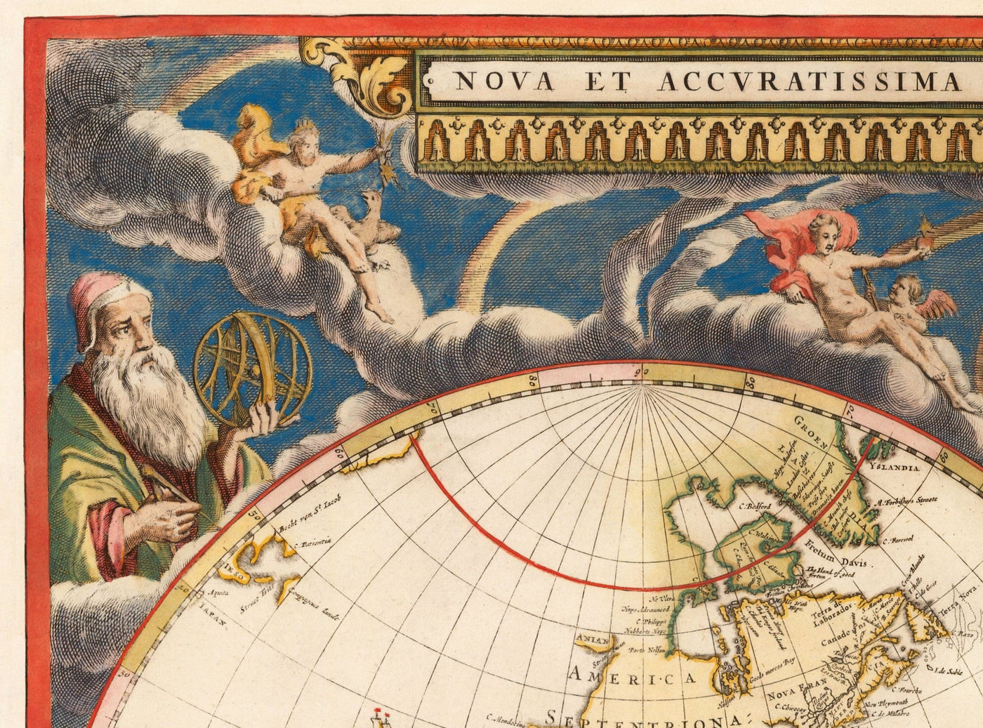 Carte de l'Atlas Old World, 1662 par Joan Blaeu - Rare Art Murcolouillé Vintage Vintage