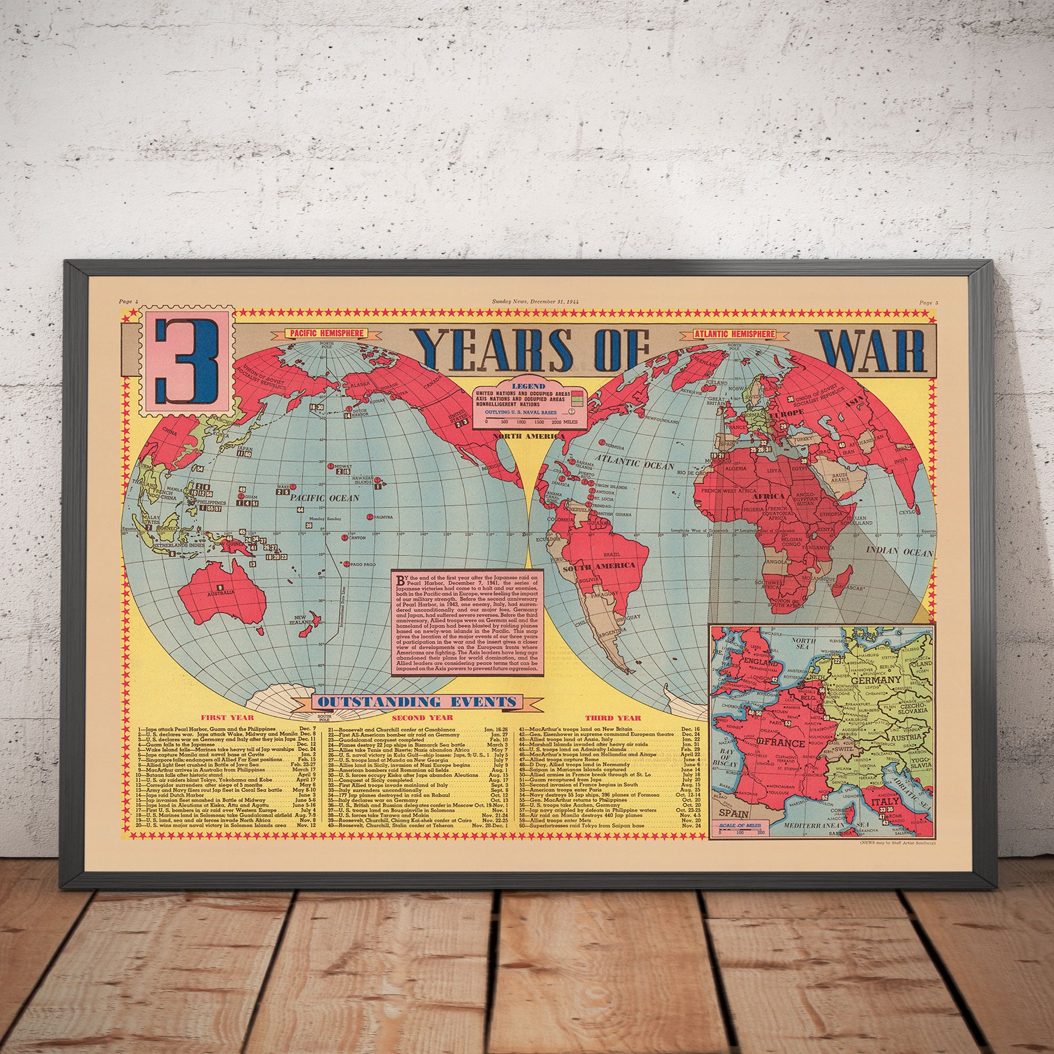 Antiguo mapa de la Segunda Guerra Mundial, 1945 - 