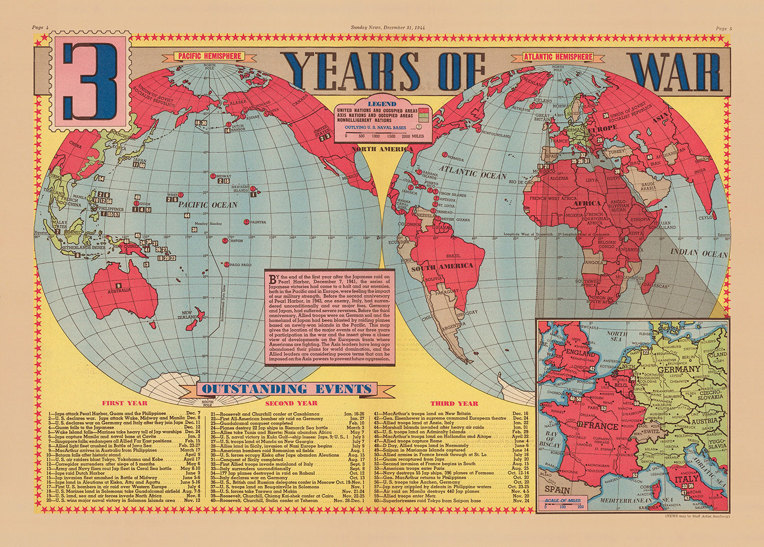 Antiguo mapa de la Segunda Guerra Mundial, 1945 -