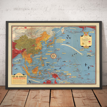 Ancienne carte de la Seconde Guerre mondiale du Pacifique et de Tokyo en 1942 par Stanley Turner - "Événements datés" Invasion du Japon et de l&